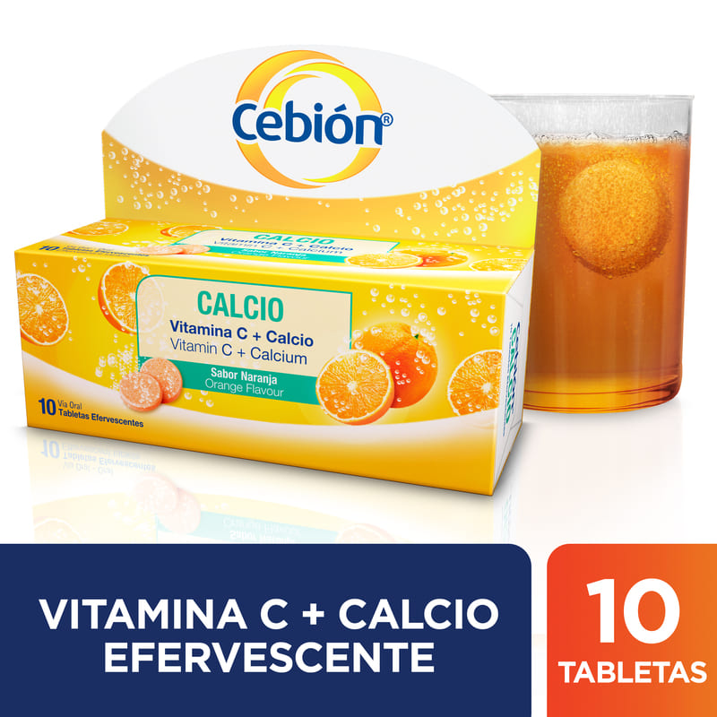Cebión Tabletas Efervescentes De Vitamina C + Calcio Con 10 Unidades - Farmacias Arrocha