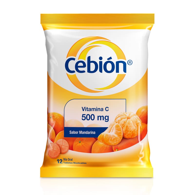 Cebión 500Mg Tabletas Masticables De Vitamina C Sabor A Mandarina Por 12 Unidads (Caja) - Farmacias Arrocha