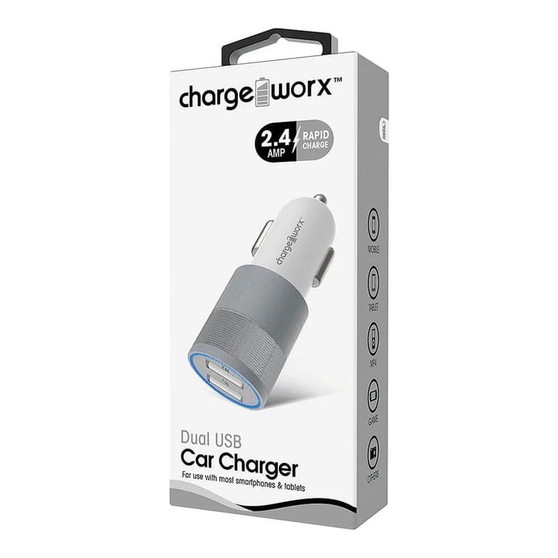 Chargeworx Adaptador Para Auto Doble Entrada USB A Blanco 2.4 AMP - Farmacias Arrocha