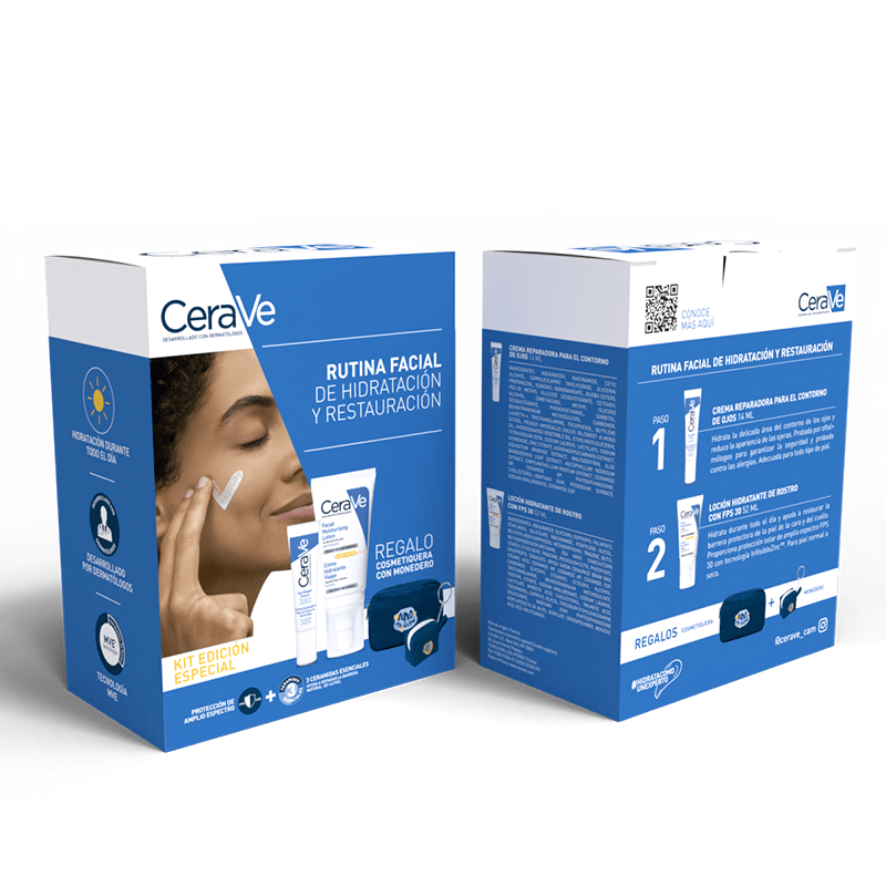 Cerave Kit Locion Hidratante de rostro 30 SPF + Reparadora de ojos + regalos - Farmacias Arrocha