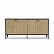 Consola para TV de 60" de madera y mimbre natural. - Farmacias Arrocha