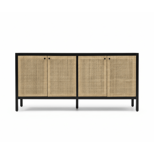 Consola para TV de 60" de madera y mimbre natural. - Farmacias Arrocha