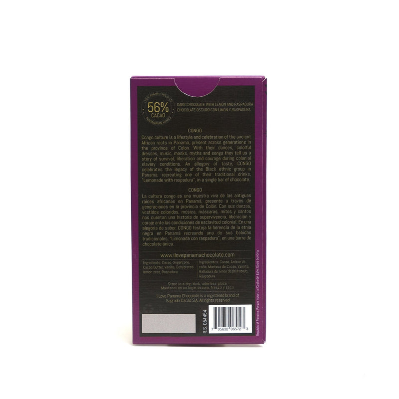 I Love Panama Chocolate CONGO Chocolate Oscuro 56% Con Limon Y Raspadura 100g - Farmacias Arrocha