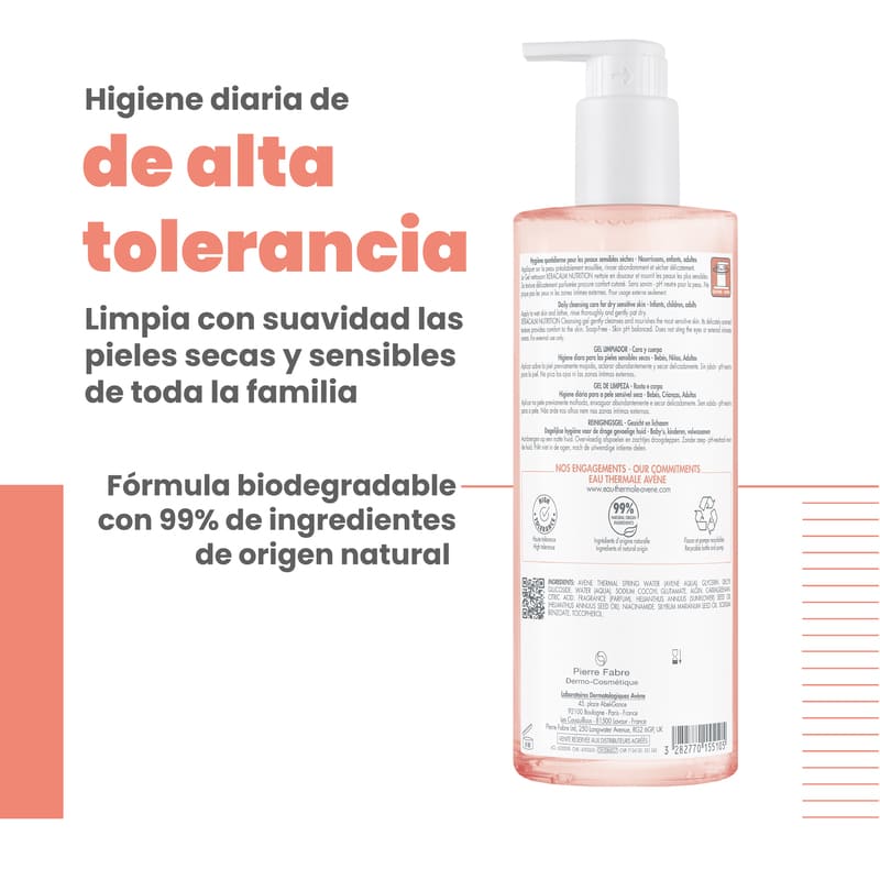 Avene Xeracalm Nutrition Gel Limpiador 400Ml - Farmacias Arrocha