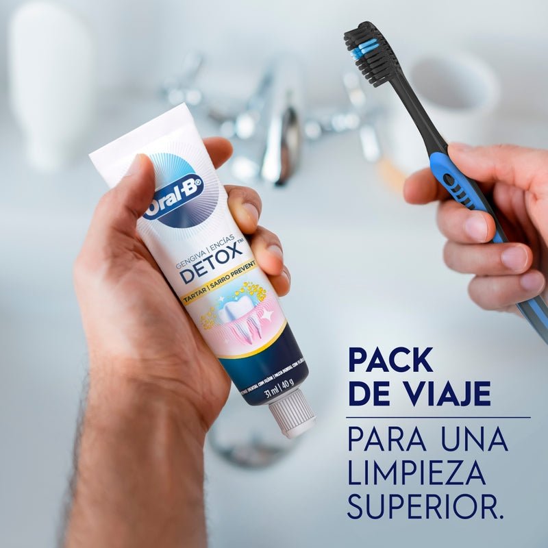 Pasta de dientes Oral - B Pack detox Sarro Prevent 31 ml + Cepillo de dientes Indicator Negro - Farmacias Arrocha