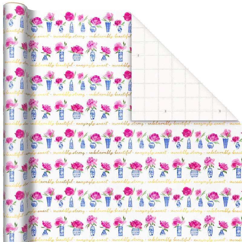 Hallmark Papel De Regalo Flores Rosas - Jarrones Azules 25Ft² - Farmacias Arrocha