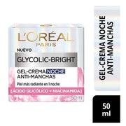 Crema Gel Hidratante Facial Noche L'Oréal Paris Glycolic Bright Antimanchas Ácido Glicólico y Niacinamida 50 ml - Farmacias Arrocha