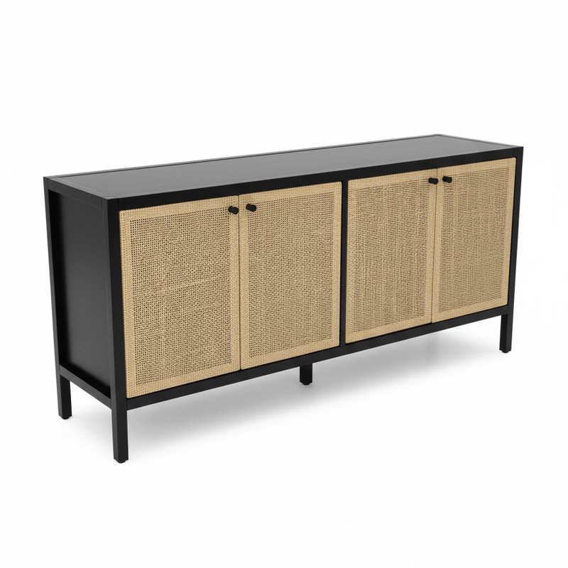 Consola para TV de 60" de madera y mimbre natural. - Farmacias Arrocha
