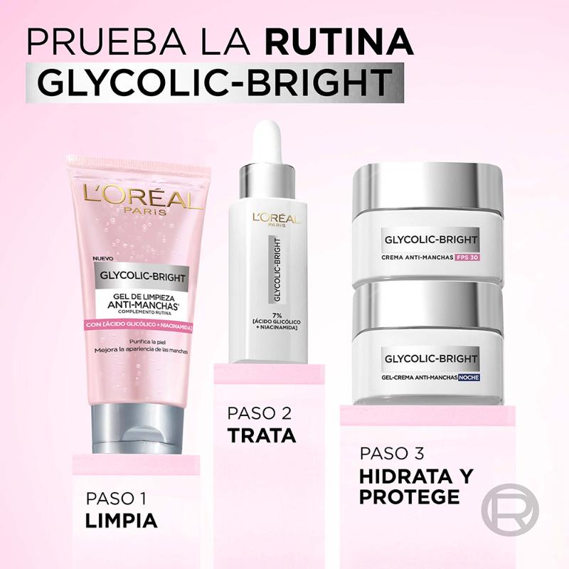 Crema Gel Hidratante Facial Noche L'Oréal Paris Glycolic Bright Antimanchas Ácido Glicólico y Niacinamida 50 ml - Farmacias Arrocha
