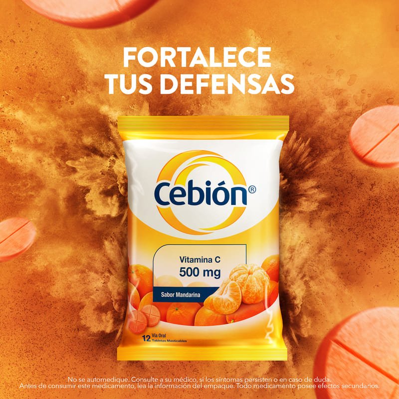 Cebión 500Mg Tabletas Masticables De Vitamina C Sabor A Mandarina Por 12 Unidads - Farmacias Arrocha