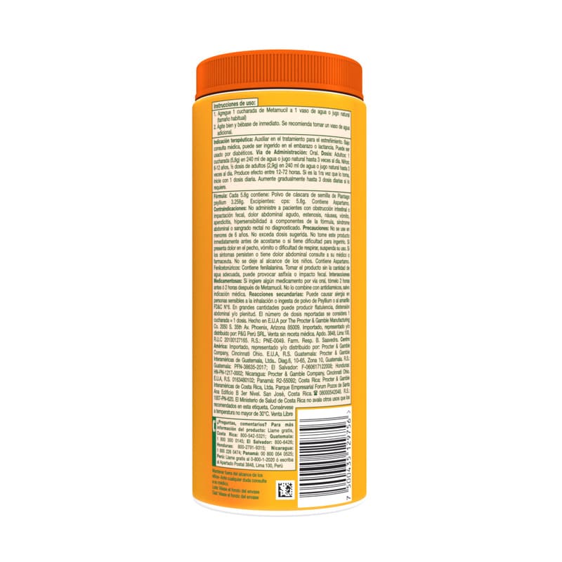 Metamucil Fibra Natural Sabor Naranja 425 G - 72 Dosis - Farmacias Arrocha