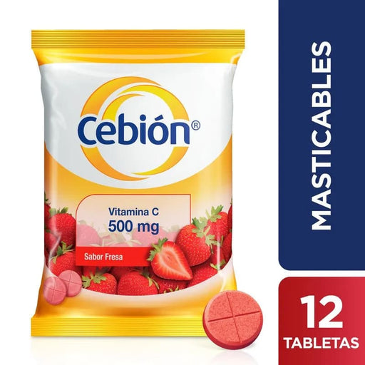 Cebión Tabletas Masticables De Vitamina C Sabor Fresa Por 12 Unidades - Farmacias Arrocha