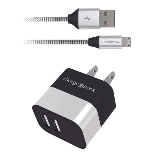 Chargeworx Kit Cargador De Pared Con Doble Entrada Y Cable Micro Usb 6Ft Gris - Farmacias Arrocha