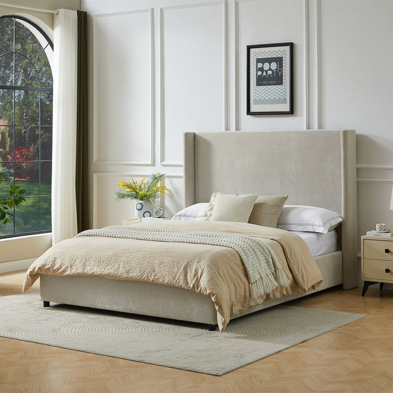 Cama tapizada con respaldar en lateral Taupe - Farmacias Arrocha