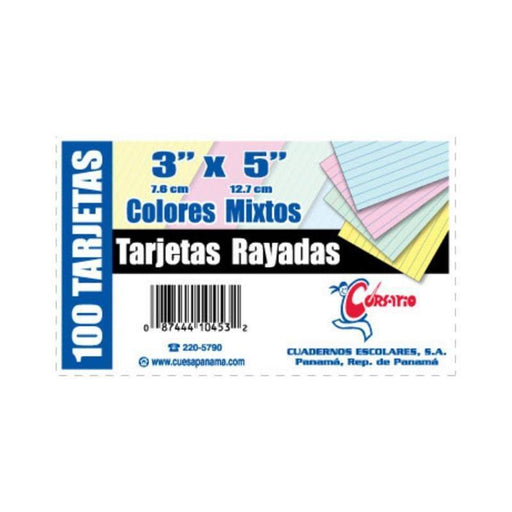 Corsario Tarjetas Rayadas Colores 3X5 (30) - Farmacias Arrocha