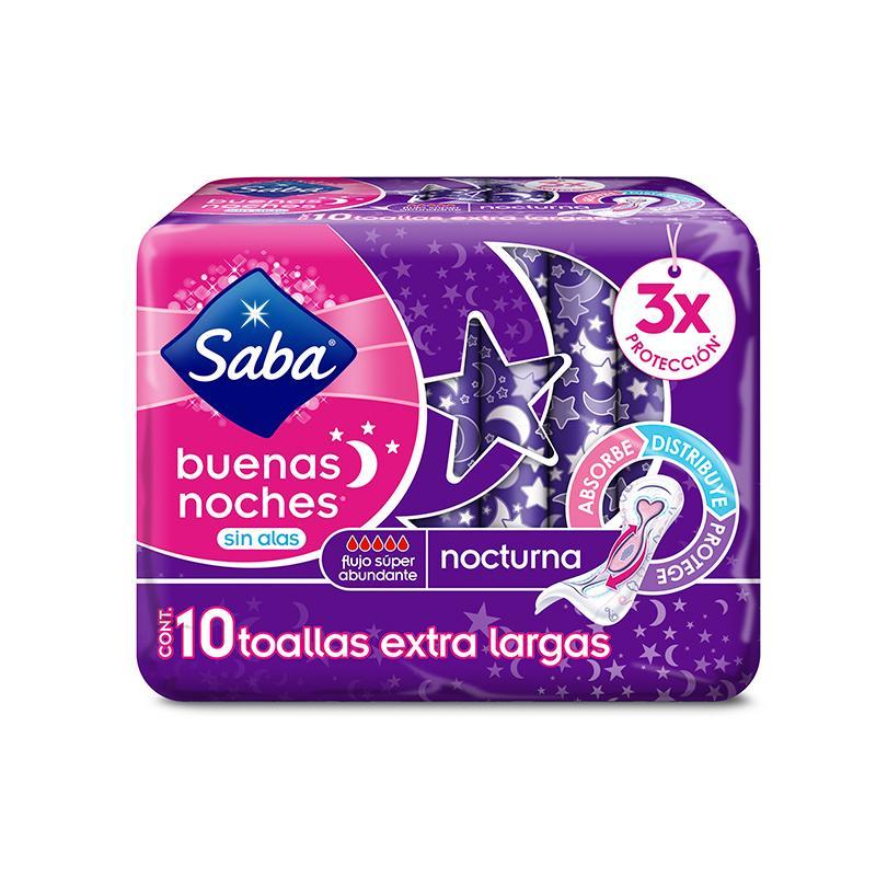 Saba Toalla Femenina Buenas Noches Sin Alas 10'S - Farmacias Arrocha